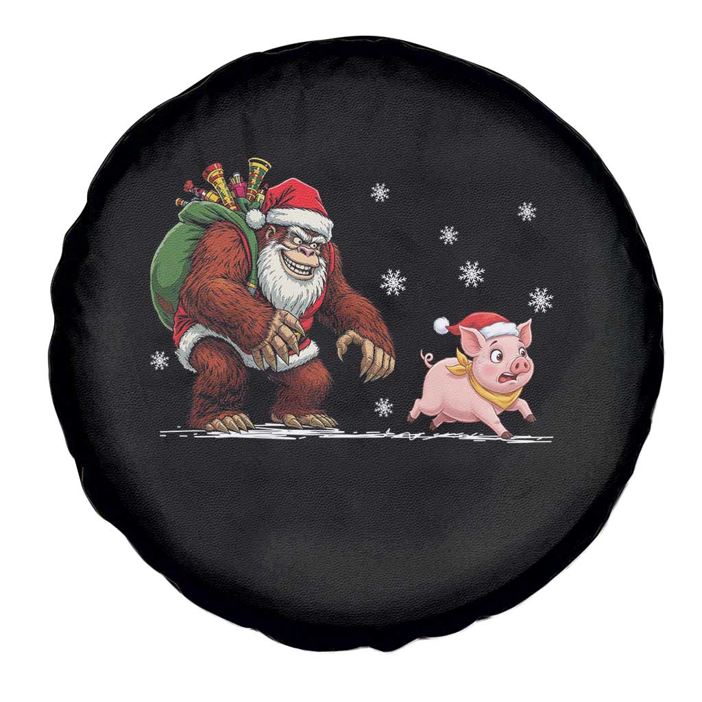 Christmas Cryptid Farm Life Gift Spare Tire Cover Funny Bigfoot Chasing Pig - Wonder Print Shop