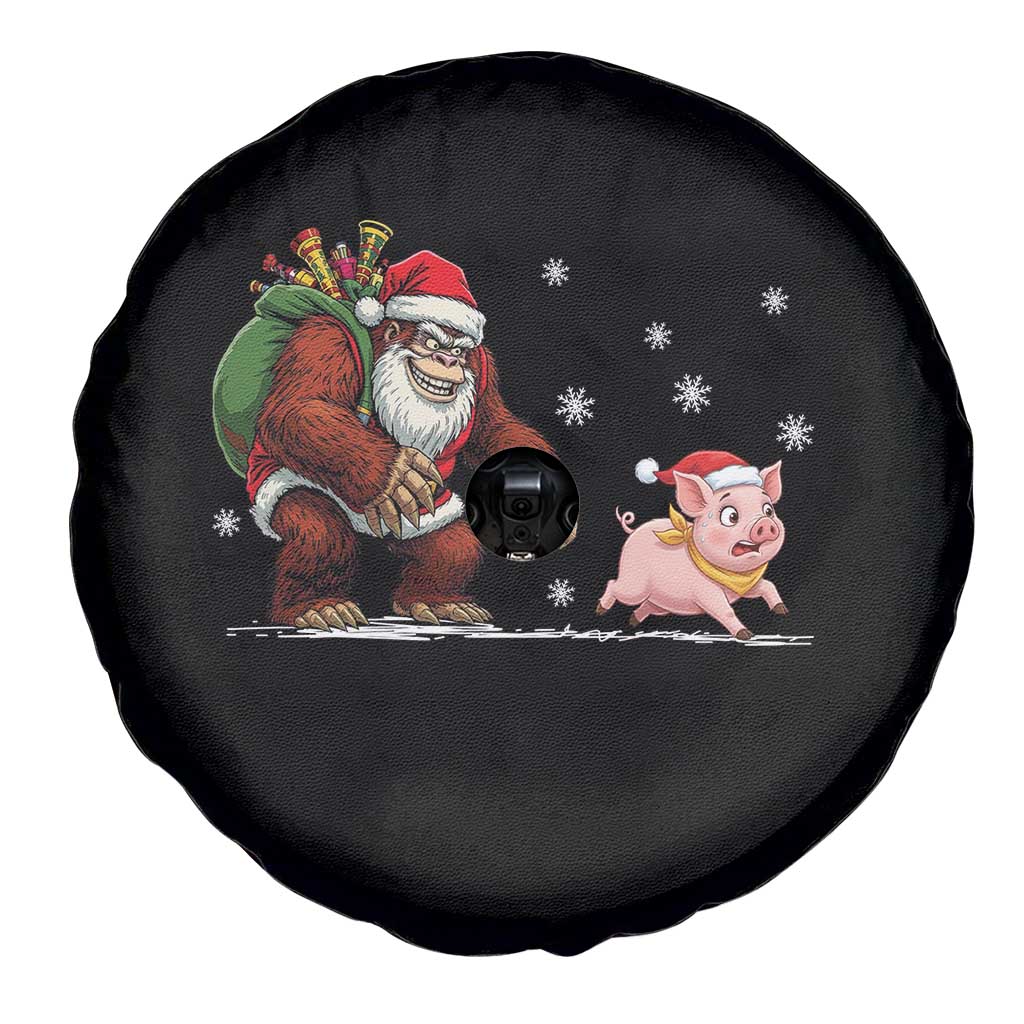 Christmas Cryptid Farm Life Gift Spare Tire Cover Funny Bigfoot Chasing Pig - Wonder Print Shop