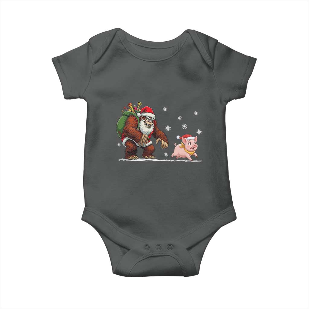 Christmas Cryptid Farm Life Gift Baby Onesie Funny Bigfoot Chasing Pig - Wonder Print Shop