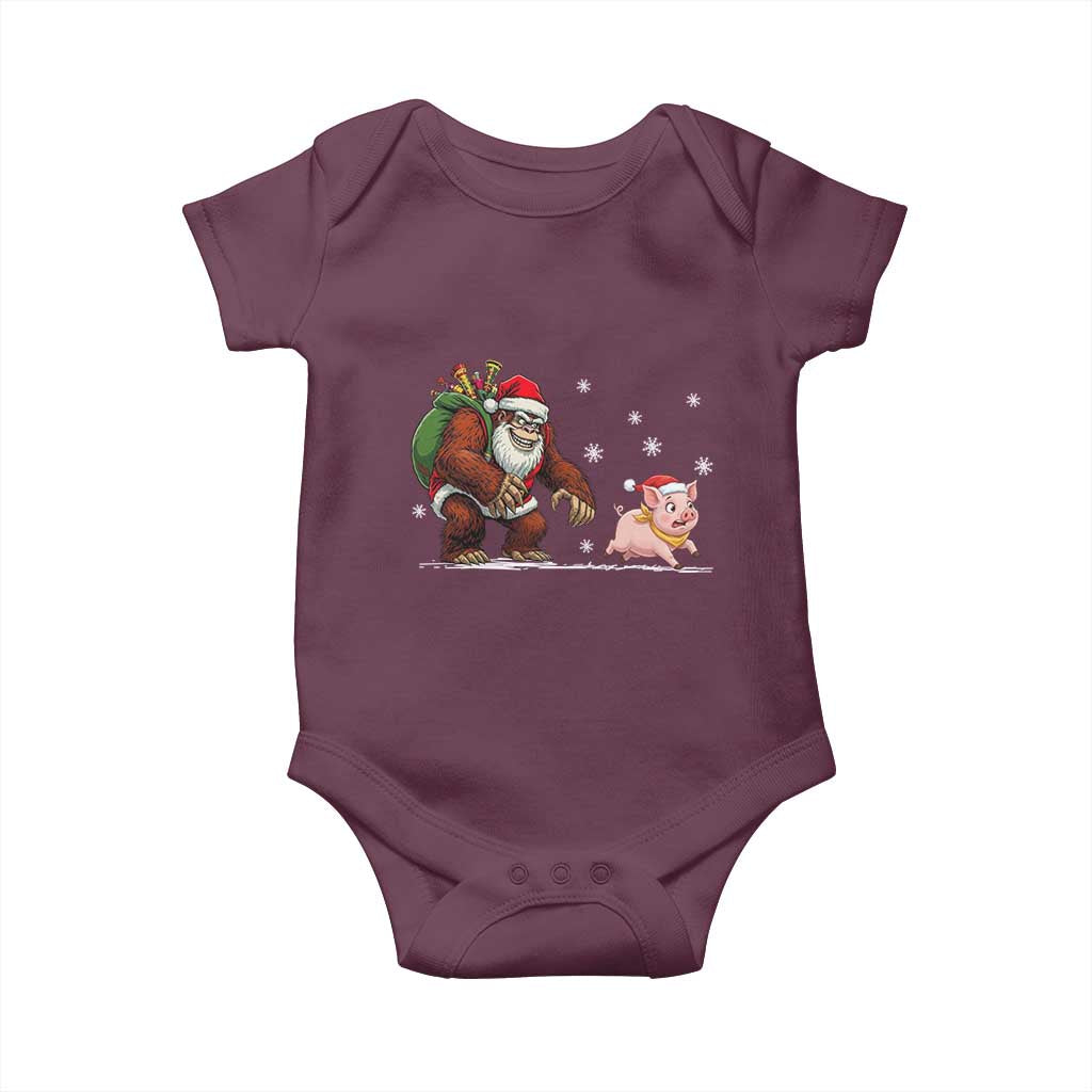 Christmas Cryptid Farm Life Gift Baby Onesie Funny Bigfoot Chasing Pig - Wonder Print Shop