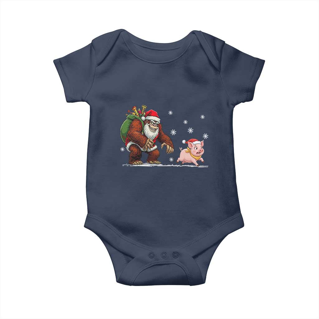 Christmas Cryptid Farm Life Gift Baby Onesie Funny Bigfoot Chasing Pig - Wonder Print Shop