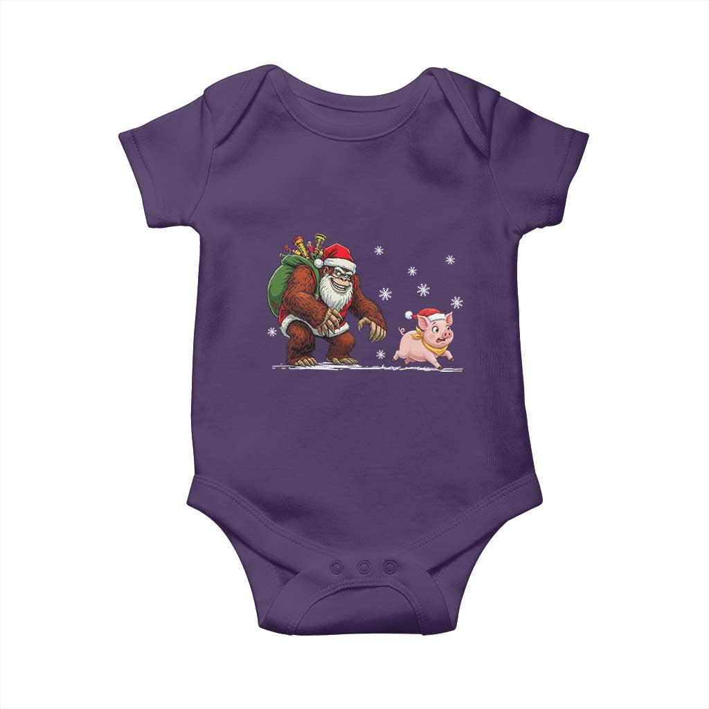 Christmas Cryptid Farm Life Gift Baby Onesie Funny Bigfoot Chasing Pig - Wonder Print Shop