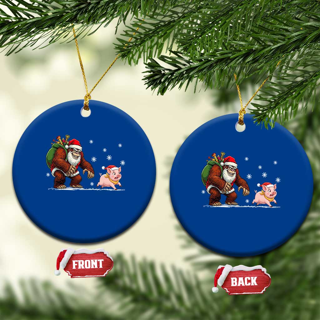Christmas Cryptid Farm Life Gift Ceramic Ornament Funny Bigfoot Chasing Pig - Wonder Print Shop