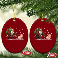 Christmas Cryptid Farm Life Gift Ceramic Ornament Funny Bigfoot Chasing Pig - Wonder Print Shop