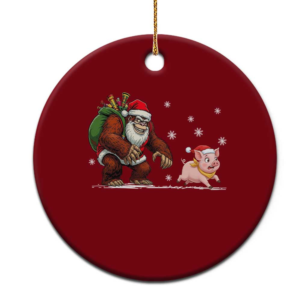 Christmas Cryptid Farm Life Gift Ceramic Ornament Funny Bigfoot Chasing Pig - Wonder Print Shop