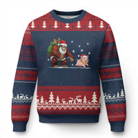 Christmas Cryptid Farm Life Gift Ugly Christmas Sweater Funny Bigfoot Chasing Pig - Wonder Print Shop