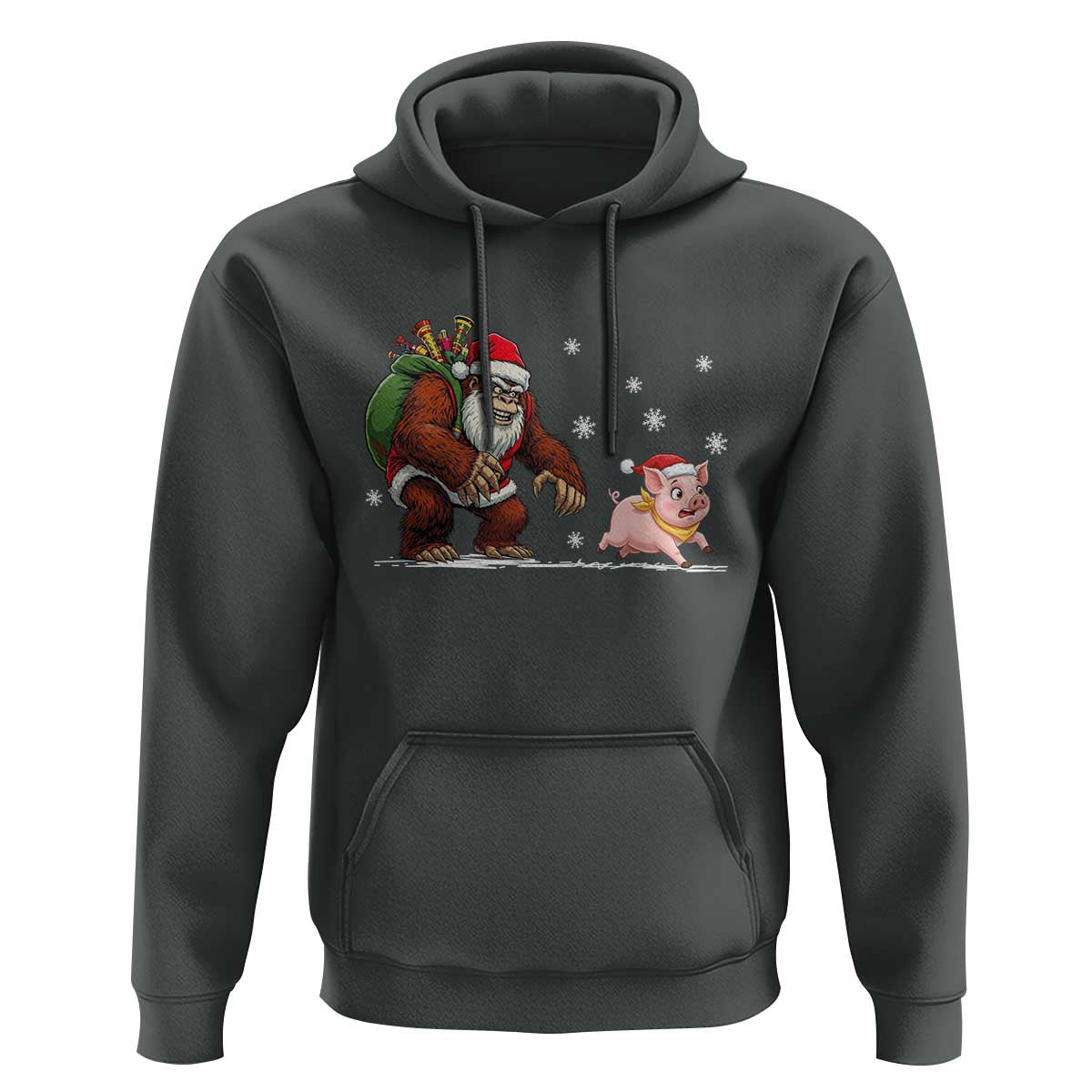 Christmas Cryptid Farm Life Gift Hoodie Funny Bigfoot Chasing Pig - Wonder Print Shop