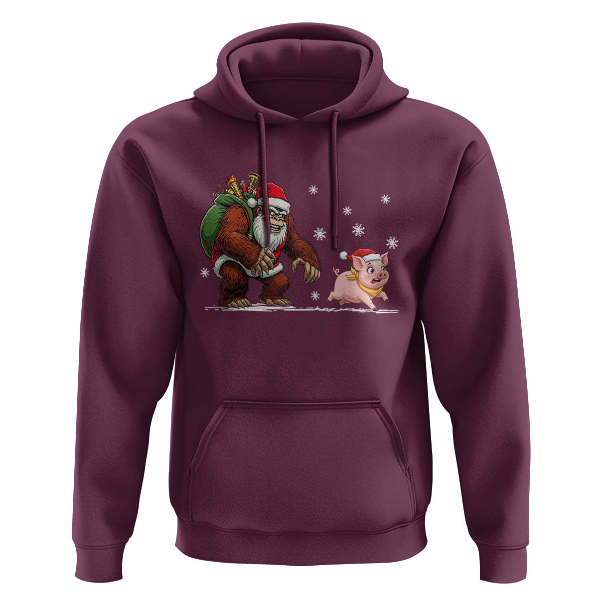 Christmas Cryptid Farm Life Gift Hoodie Funny Bigfoot Chasing Pig - Wonder Print Shop