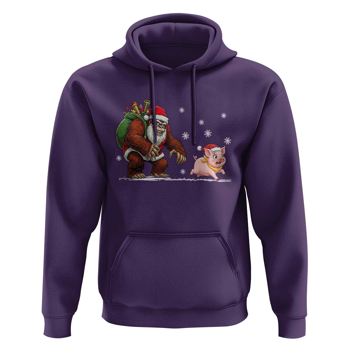 Christmas Cryptid Farm Life Gift Hoodie Funny Bigfoot Chasing Pig - Wonder Print Shop