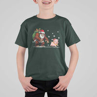 Christmas Cryptid Farm Life Gift T Shirt For Kid Funny Bigfoot Chasing Pig - Wonder Print Shop