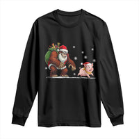 Christmas Cryptid Farm Life Gift Long Sleeve Shirt Funny Bigfoot Chasing Pig - Wonder Print Shop