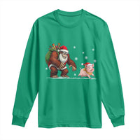 Christmas Cryptid Farm Life Gift Long Sleeve Shirt Funny Bigfoot Chasing Pig - Wonder Print Shop
