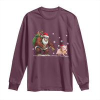 Christmas Cryptid Farm Life Gift Long Sleeve Shirt Funny Bigfoot Chasing Pig - Wonder Print Shop