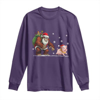 Christmas Cryptid Farm Life Gift Long Sleeve Shirt Funny Bigfoot Chasing Pig - Wonder Print Shop