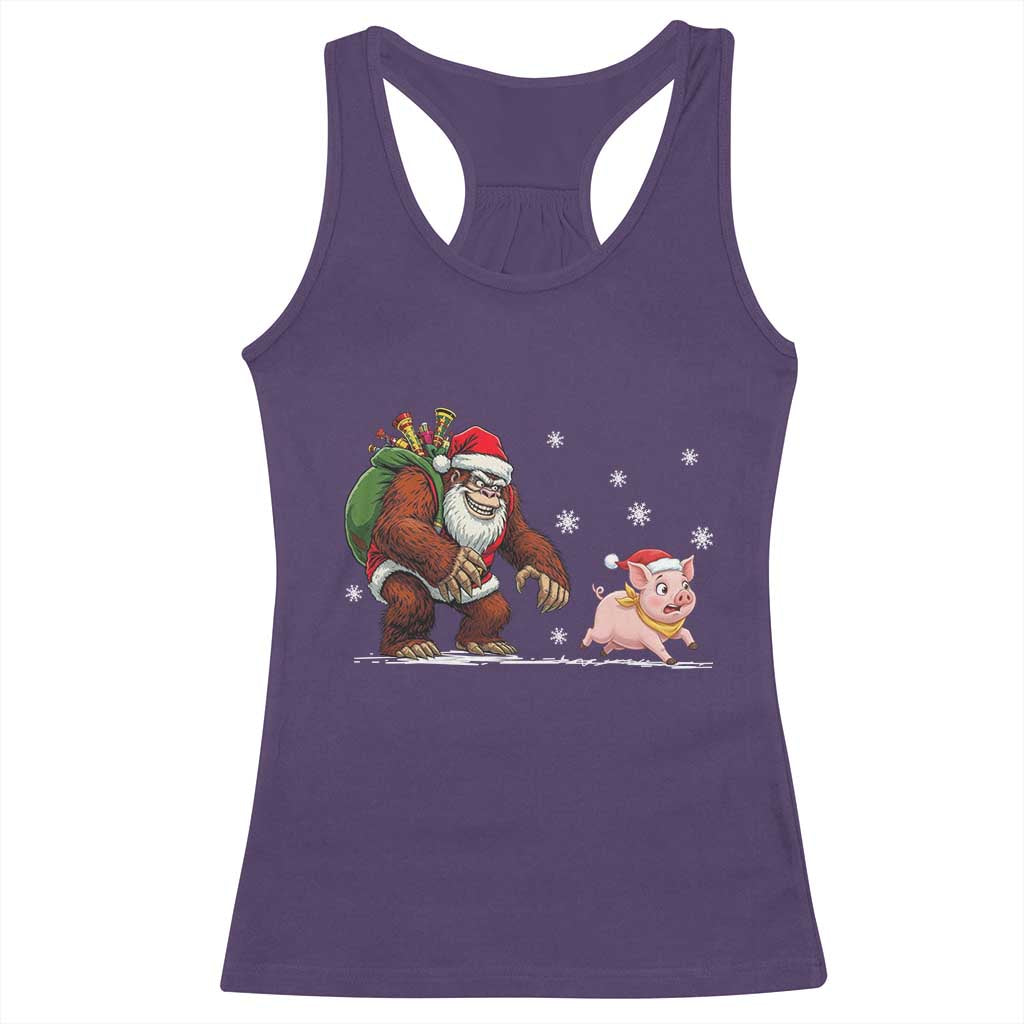 Christmas Cryptid Farm Life Gift Racerback Tank Top Funny Bigfoot Chasing Pig - Wonder Print Shop