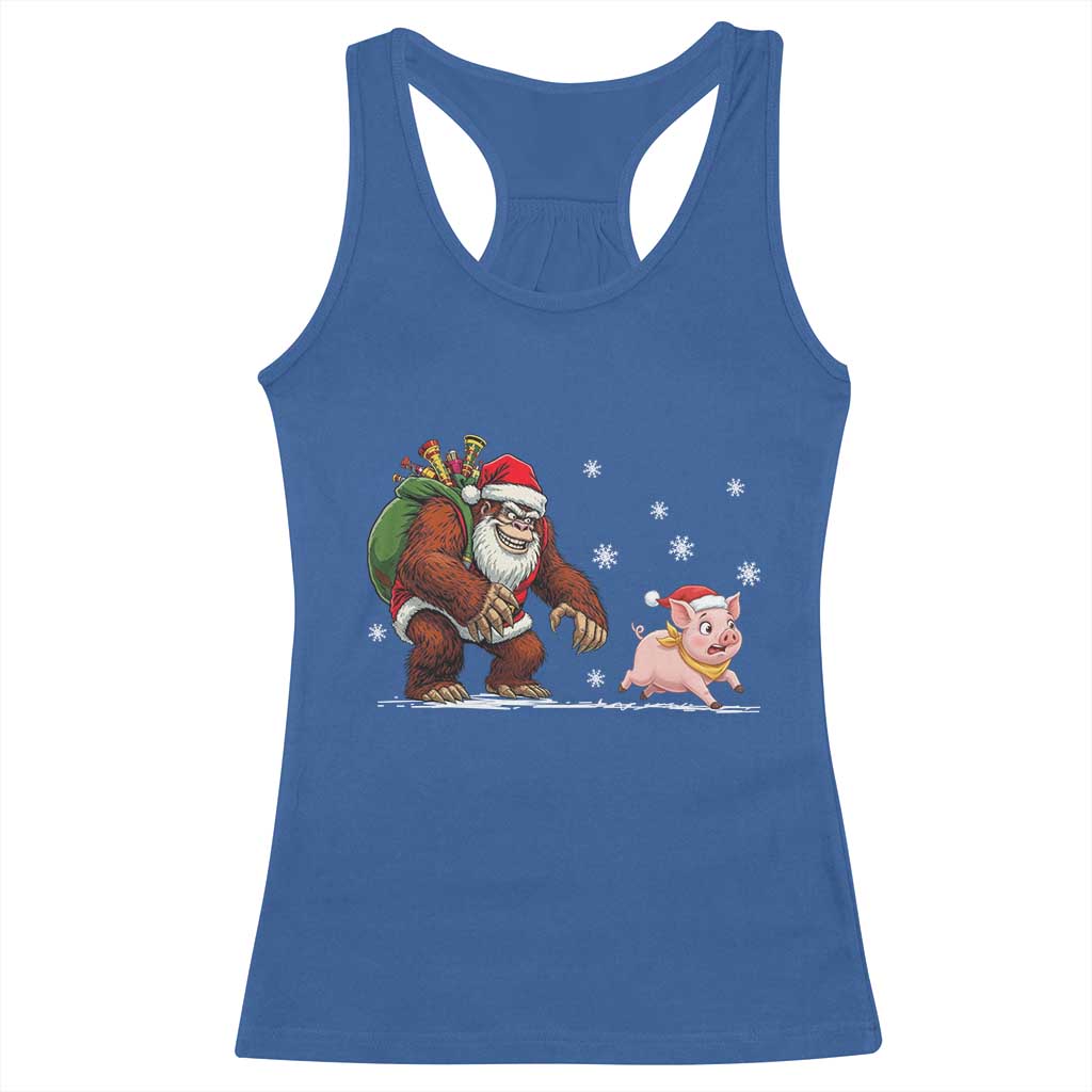 Christmas Cryptid Farm Life Gift Racerback Tank Top Funny Bigfoot Chasing Pig - Wonder Print Shop
