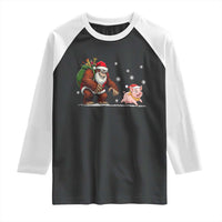 Christmas Cryptid Farm Life Gift Raglan Shirt Funny Bigfoot Chasing Pig - Wonder Print Shop