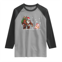 Christmas Cryptid Farm Life Gift Raglan Shirt Funny Bigfoot Chasing Pig - Wonder Print Shop