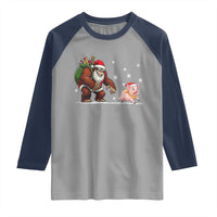 Christmas Cryptid Farm Life Gift Raglan Shirt Funny Bigfoot Chasing Pig - Wonder Print Shop