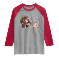Christmas Cryptid Farm Life Gift Raglan Shirt Funny Bigfoot Chasing Pig - Wonder Print Shop