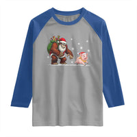 Christmas Cryptid Farm Life Gift Raglan Shirt Funny Bigfoot Chasing Pig - Wonder Print Shop