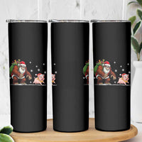 Christmas Cryptid Farm Life Gift Skinny Tumbler Funny Bigfoot Chasing Pig - Wonder Print Shop