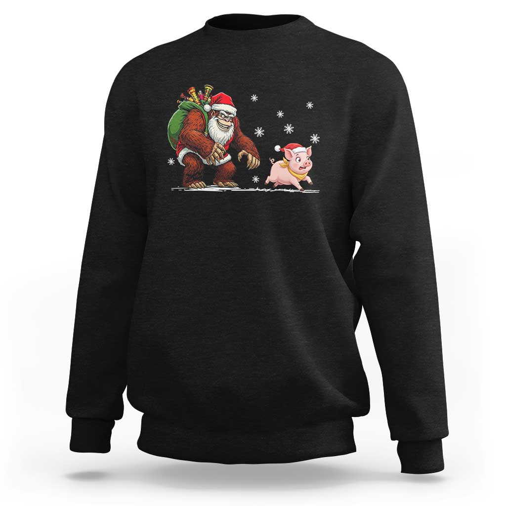 Christmas Cryptid Farm Life Gift Sweatshirt Funny Bigfoot Chasing Pig - Wonder Print Shop