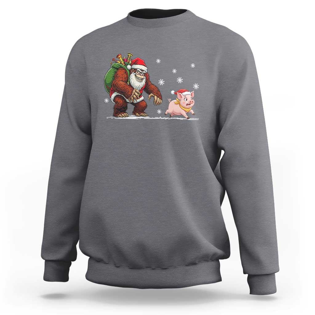 Christmas Cryptid Farm Life Gift Sweatshirt Funny Bigfoot Chasing Pig - Wonder Print Shop