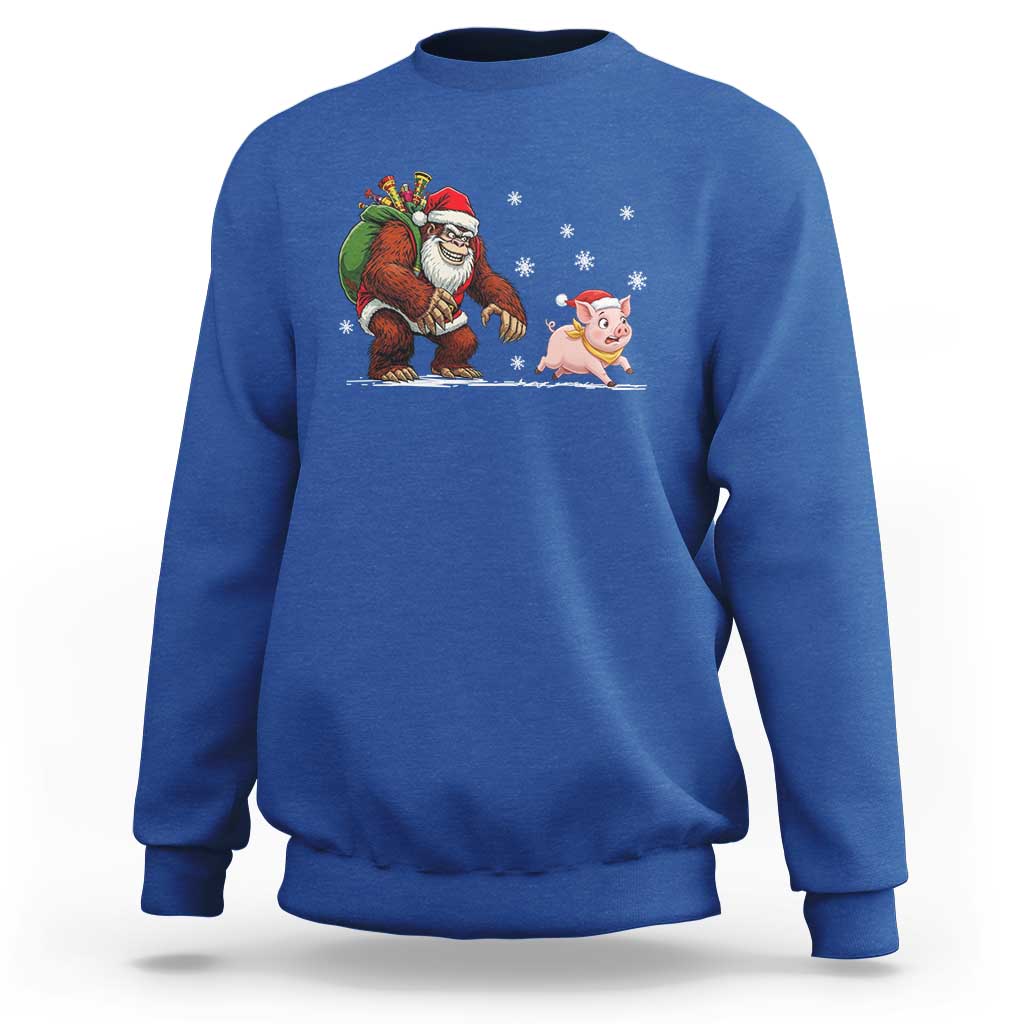Christmas Cryptid Farm Life Gift Sweatshirt Funny Bigfoot Chasing Pig - Wonder Print Shop