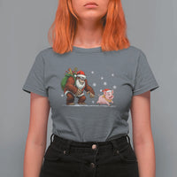 Christmas Cryptid Farm Life Gift T Shirt For Women Funny Bigfoot Chasing Pig - Wonder Print Shop