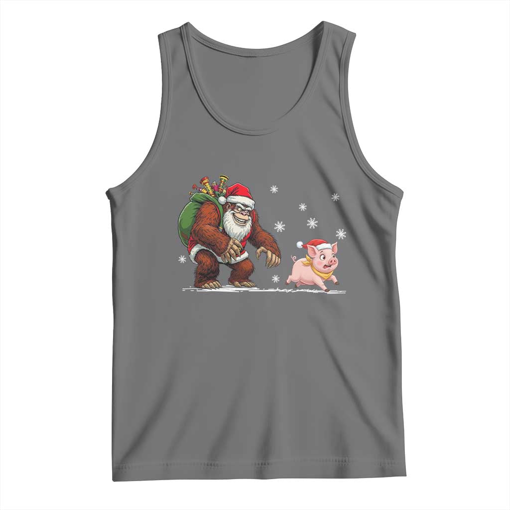 Christmas Cryptid Farm Life Gift Tank Top Funny Bigfoot Chasing Pig - Wonder Print Shop