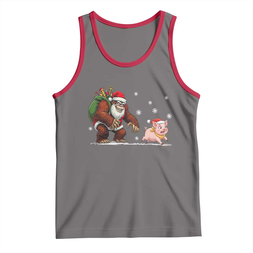 Christmas Cryptid Farm Life Gift Tank Top Funny Bigfoot Chasing Pig - Wonder Print Shop