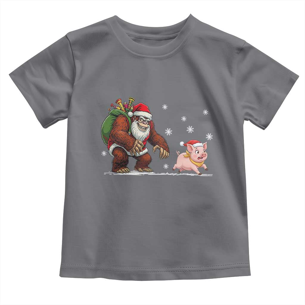 Christmas Cryptid Farm Life Gift Toddler T Shirt Funny Bigfoot Chasing Pig - Wonder Print Shop