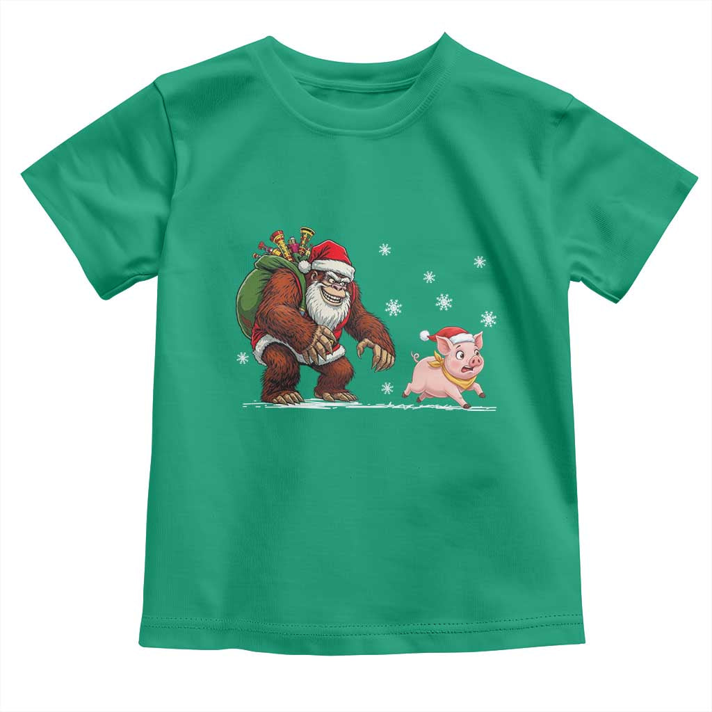 Christmas Cryptid Farm Life Gift Toddler T Shirt Funny Bigfoot Chasing Pig - Wonder Print Shop