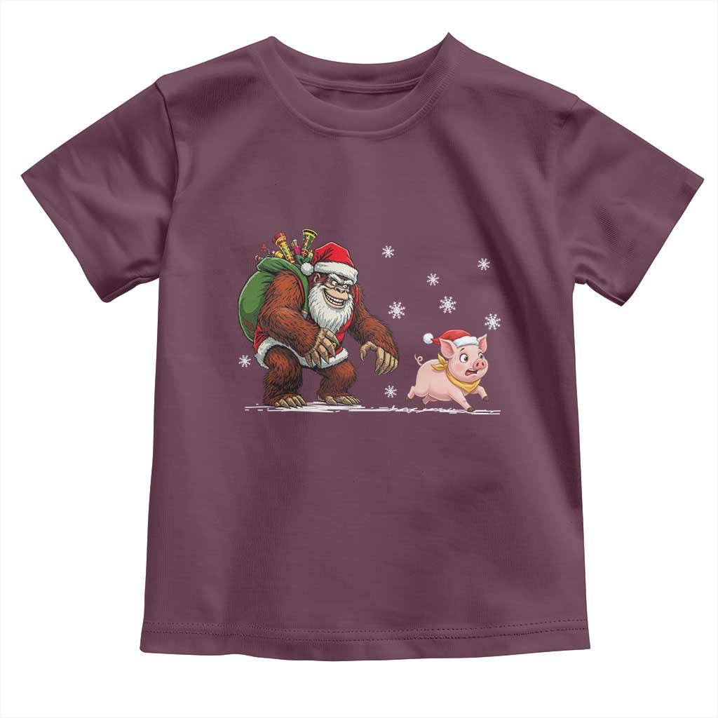 Christmas Cryptid Farm Life Gift Toddler T Shirt Funny Bigfoot Chasing Pig - Wonder Print Shop