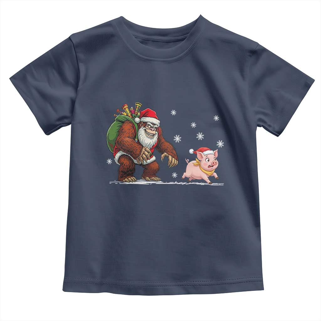 Christmas Cryptid Farm Life Gift Toddler T Shirt Funny Bigfoot Chasing Pig - Wonder Print Shop