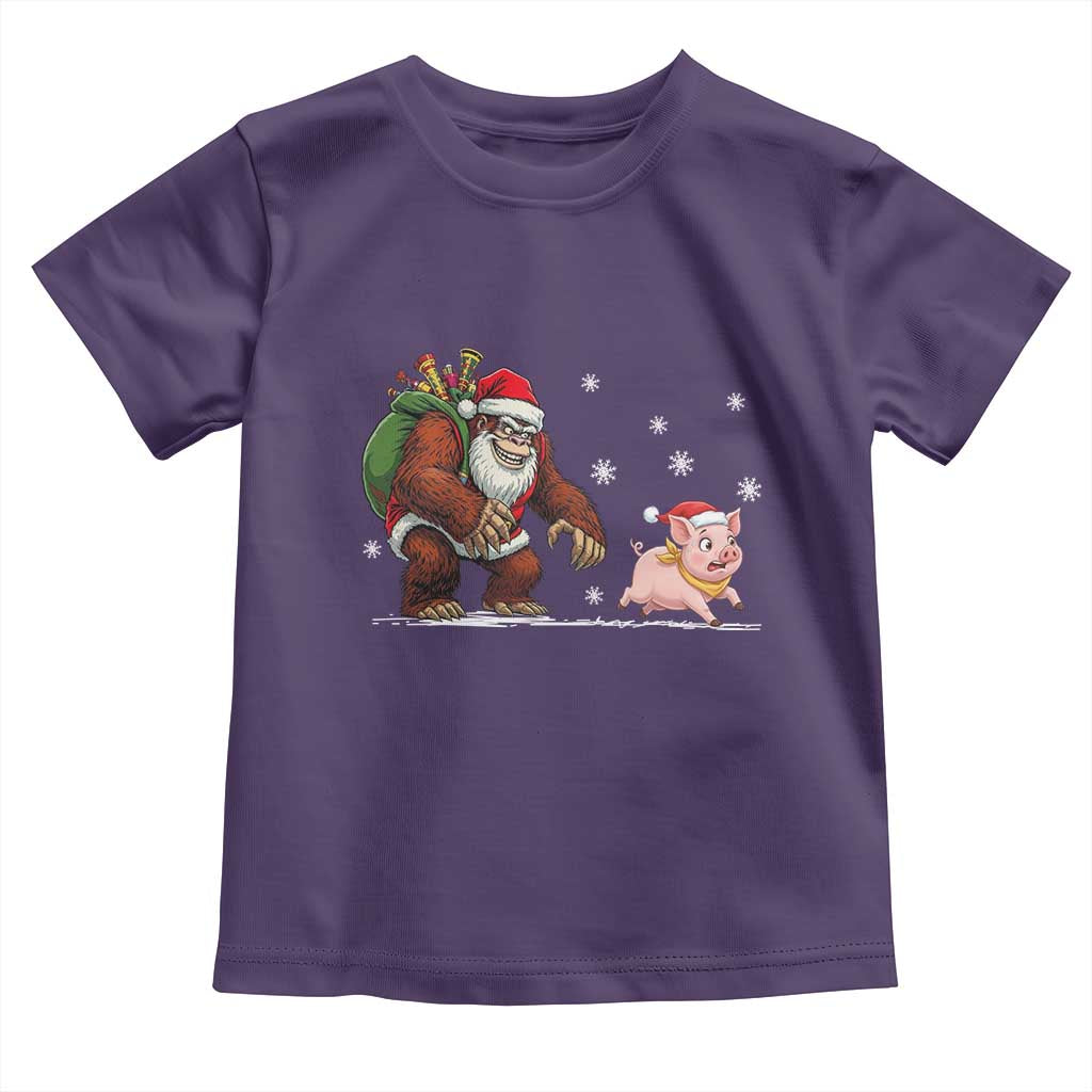 Christmas Cryptid Farm Life Gift Toddler T Shirt Funny Bigfoot Chasing Pig - Wonder Print Shop
