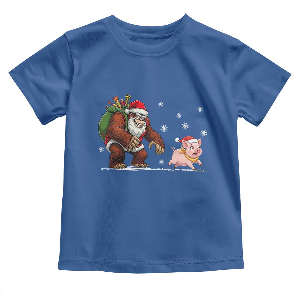 Christmas Cryptid Farm Life Gift Toddler T Shirt Funny Bigfoot Chasing Pig - Wonder Print Shop