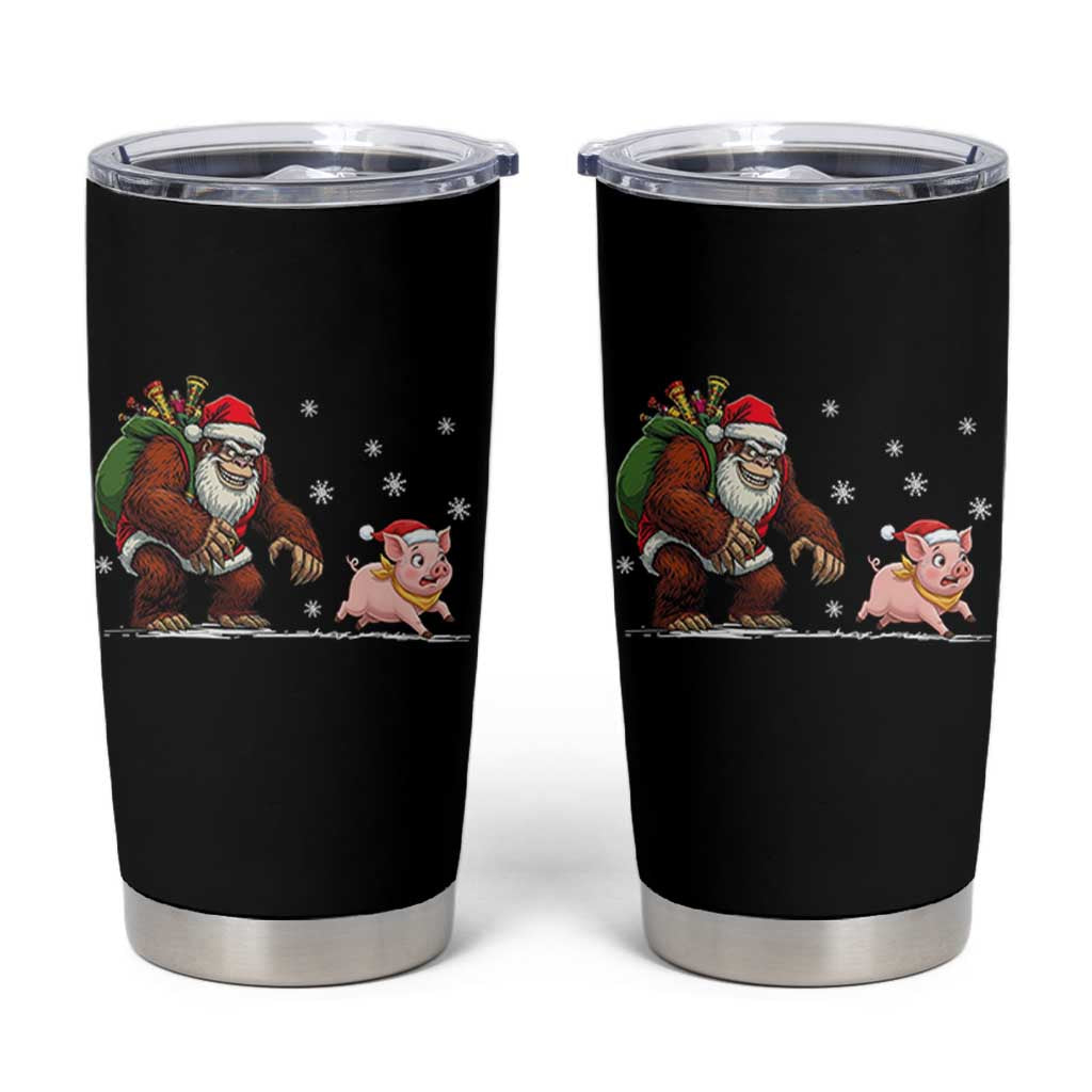 Christmas Cryptid Farm Life Gift Tumbler Cup Funny Bigfoot Chasing Pig - Wonder Print Shop