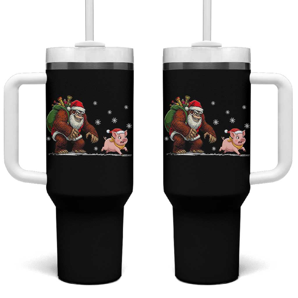 Christmas Cryptid Farm Life Gift Tumbler With Handle Funny Bigfoot Chasing Pig - Wonder Print Shop