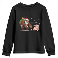 Christmas Cryptid Farm Life Gift Youth Sweatshirt Funny Bigfoot Chasing Pig - Wonder Print Shop