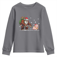 Christmas Cryptid Farm Life Gift Youth Sweatshirt Funny Bigfoot Chasing Pig - Wonder Print Shop