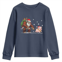 Christmas Cryptid Farm Life Gift Youth Sweatshirt Funny Bigfoot Chasing Pig - Wonder Print Shop