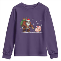 Christmas Cryptid Farm Life Gift Youth Sweatshirt Funny Bigfoot Chasing Pig - Wonder Print Shop