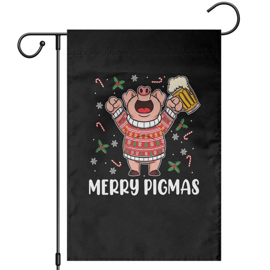 Christmas Pig Drinking Beer Garden Flag Funny Merry Pigmas Gift - Wonder Print Shop