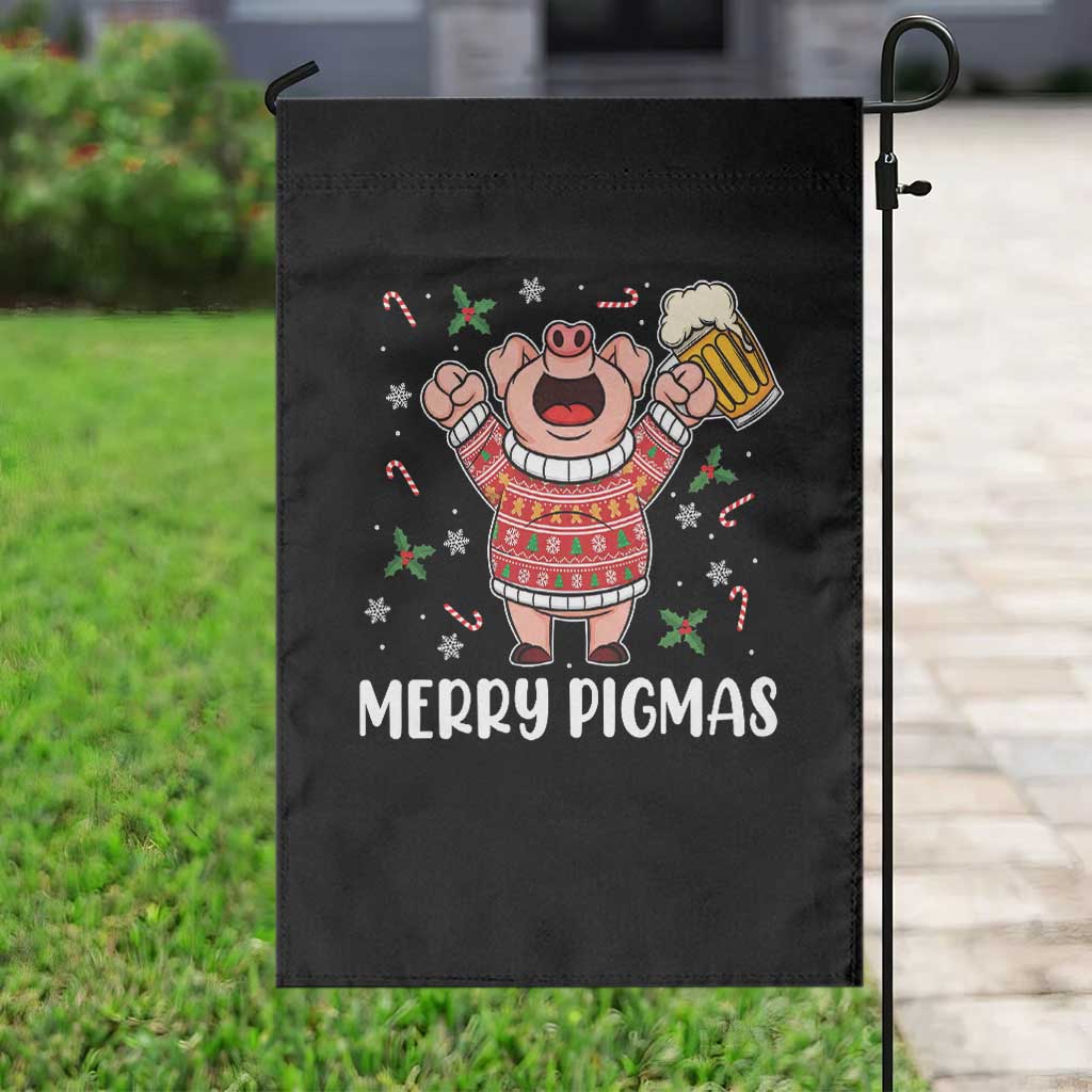 Christmas Pig Drinking Beer Garden Flag Funny Merry Pigmas Gift - Wonder Print Shop