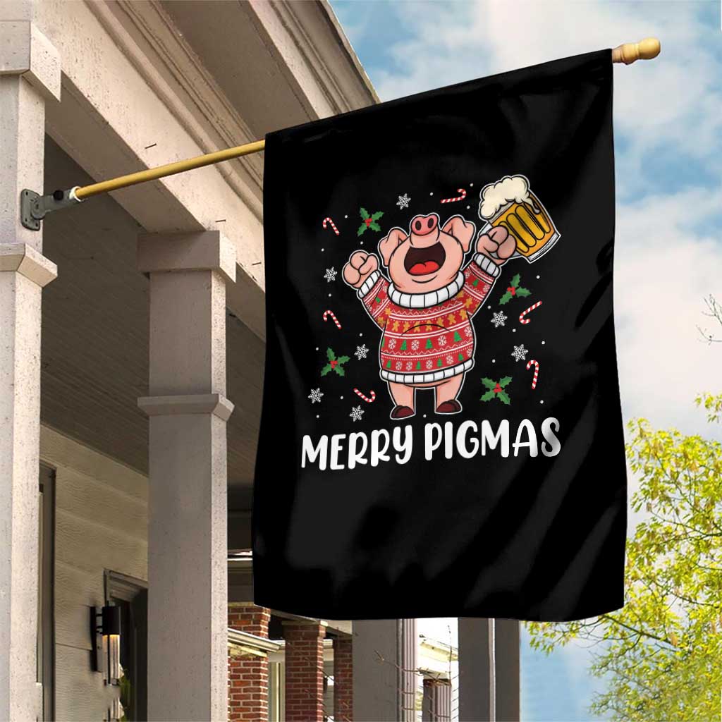 Christmas Pig Drinking Beer Garden Flag Funny Merry Pigmas Gift - Wonder Print Shop