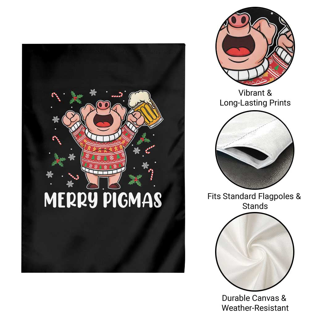 Christmas Pig Drinking Beer Garden Flag Funny Merry Pigmas Gift - Wonder Print Shop