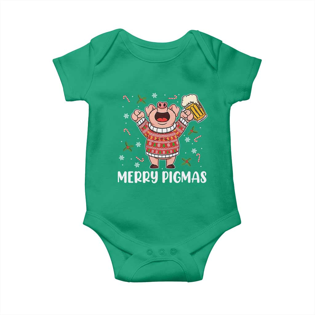 Christmas Pig Drinking Beer Baby Onesie Funny Merry Pigmas Gift - Wonder Print Shop