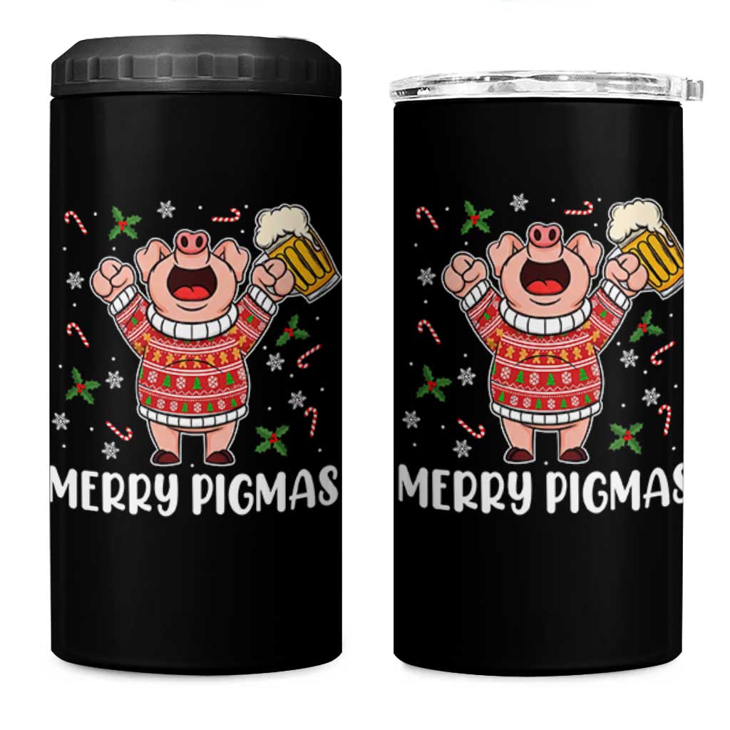 Christmas Pig Drinking Beer 4 in 1 Can Cooler Tumbler Funny Merry Pigmas Gift - Wonder Print Shop